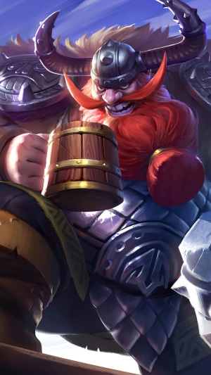 Franco from Mobile Legends holding a wooden mug