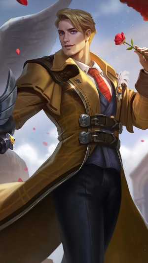 Alucard from Mobile Legends holding a rose
