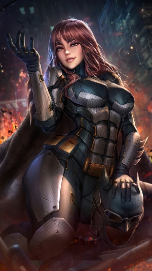Batgirl from DC Comics in a damaged city