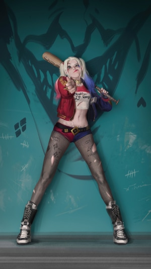 Harley Quinn from DC Comics with a baseball bat