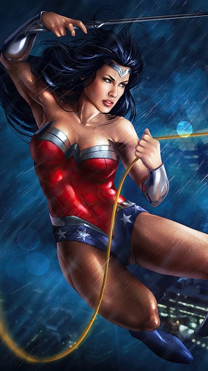 Wonder Woman from DC Comics in the rain