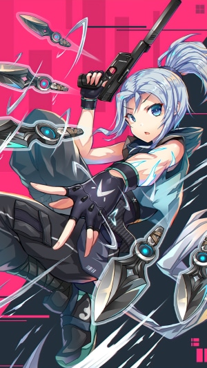 Jett from Valorant with daggers and gun