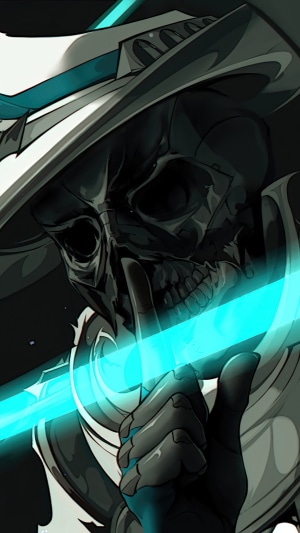 Cypher from Valorant holding a neon blue blade