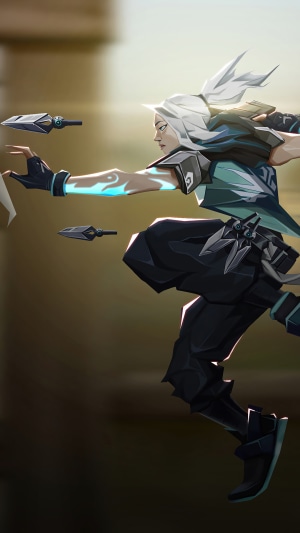Jett from Valorant throwing daggers