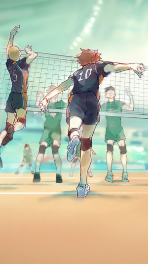 Haikyuu Volleyball Match Scene with Karasuno Player