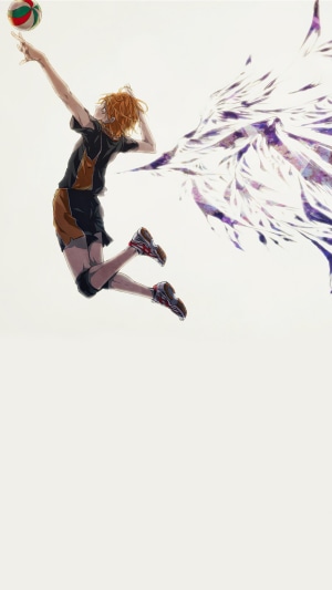 Shoyo Hinata from Haikyuu spiking a volleyball