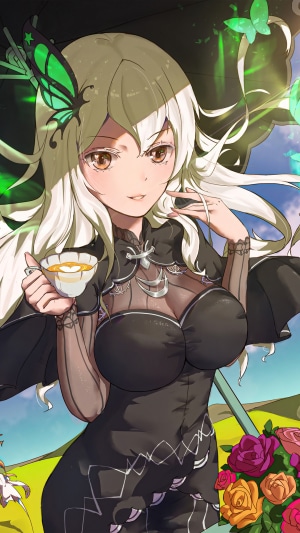 Echidna from Re:Zero holding a teacup