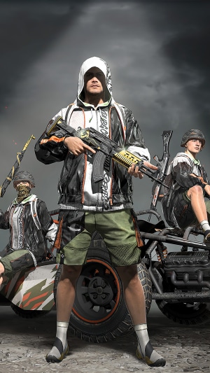 PUBG characters with guns and vehicle