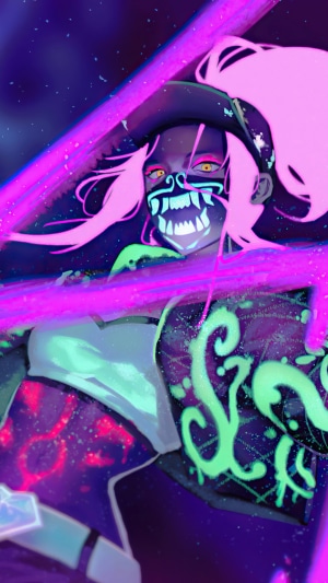 Akali from League of Legends with neon accents