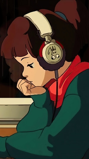 Girl with headphones listening to music