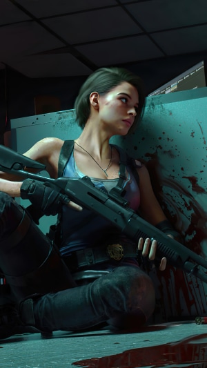 Jill Valentine from Resident Evil 3 with a shotgun