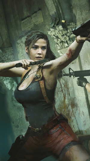 Claire Redfield from Resident Evil 2 holding guns