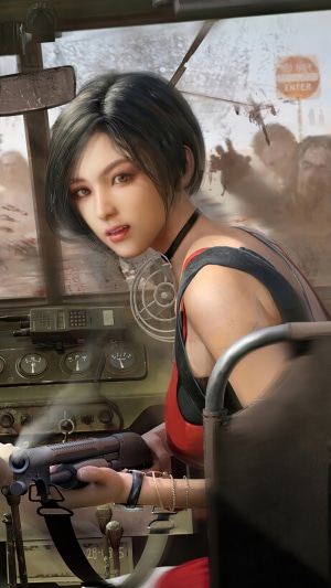 Ada Wong from Resident Evil with zombies