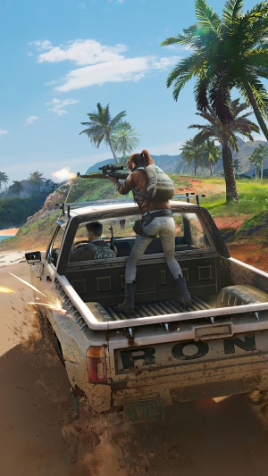 PUBG Mobile: Woman with sniper rifle in pickup truck