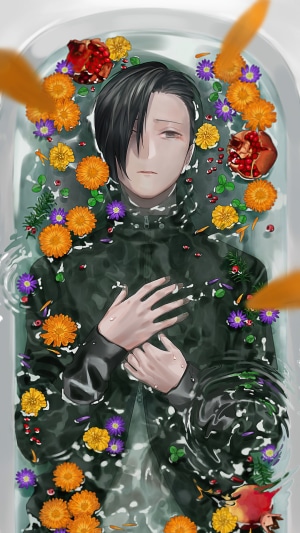 Junpei Yoshino from Jujutsu Kaisen in a bathtub