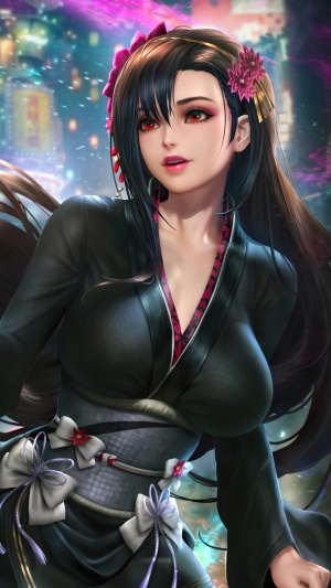 Tifa Lockhart in Elegant Black Kimono