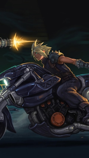 Cloud Strife riding a motorcycle in Final Fantasy VII Remake