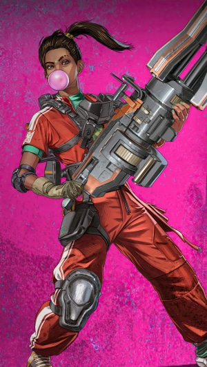 Rampart from Apex Legends holding a large weapon