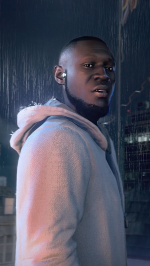 Stormzy from Watch Dogs Legion in the rain