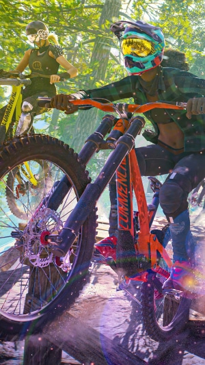Riders Republic mountain bikers racing downhill