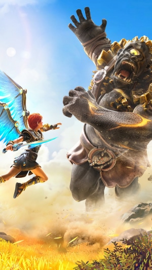 Fenyx from Immortals Fenyx Rising fighting a cyclops