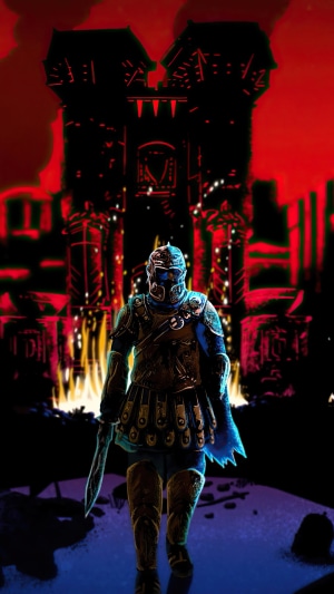 Roman Soldier in front of a burning castle