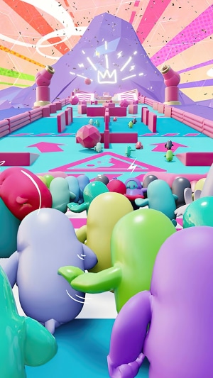 Fall Guys: Ultimate Knockout characters on a colorful obstacle course