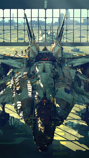 Sci-Fi fighter aircraft in hangar
