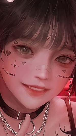 Anime girl with tattoos and piercings