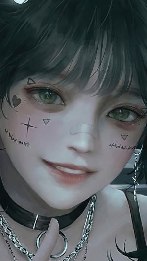 Anime girl with tattoos and piercings