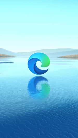 Microsoft Edge logo on a serene lake