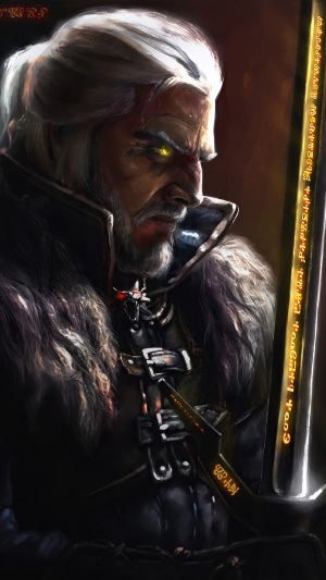 Geralt from The Witcher holding a sword