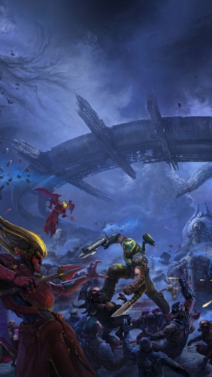 Doomguy fighting demons from DOOM Eternal