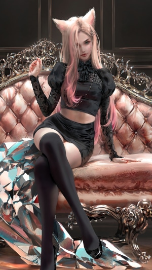 Ahri from League of Legends on a couch