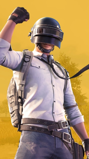 Player from PUBG wearing a helmet and backpack