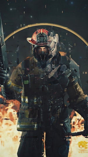 Quantum Error firefighter with weapon