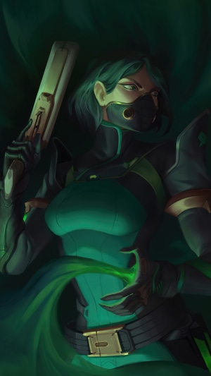 Viper from Valorant holding a gun