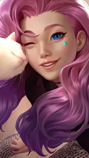 Seraphine from League of Legends with a cat