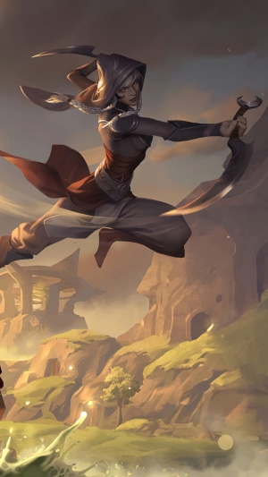 Targon warrior leaping with curved swords