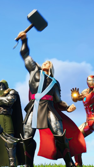 Thor, Doctor Doom, and Iron Man from Fortnite