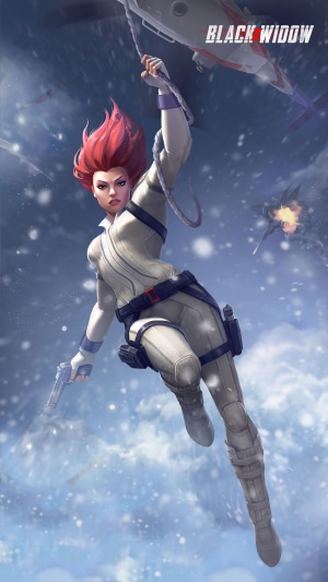 Black Widow from Marvel Comics in a snowy environment