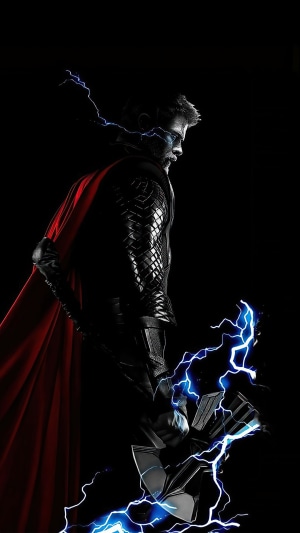 Thor from Marvel Comics with Stormbreaker and lightning