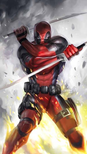 Deadpool from Marvel Comics with Katanas