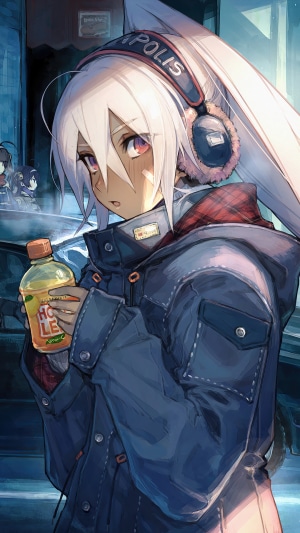 Anime girl with headphones and drink