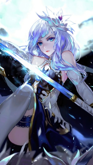 Anime girl with katana under the moon