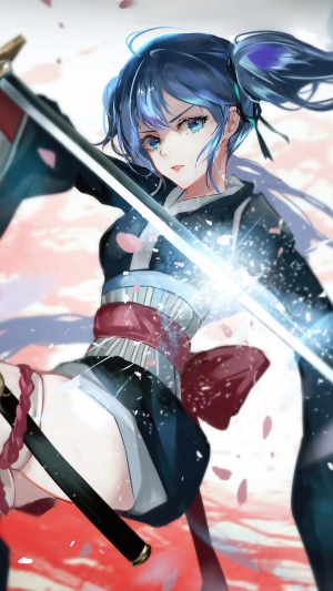 Anime girl with katana in traditional Japanese attire