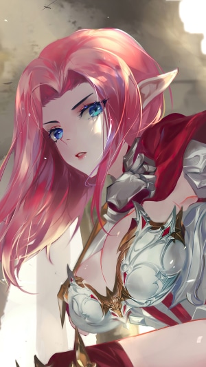 Anime Elf Warrior with Pink Hair and Blue Eyes