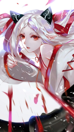 Anime girl with white hair and red eyes
