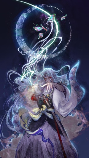 Sesshomaru from Anime with Glowing Butterflies