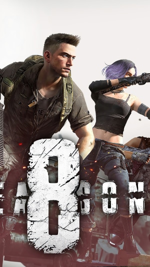 PUBG Season 8 characters with large "8" graphic
